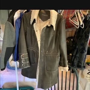 Faux leather shearling coat